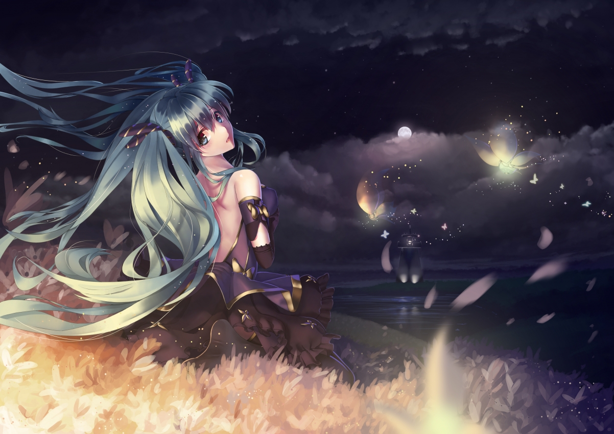 Sky, girl, stars, clouds, night