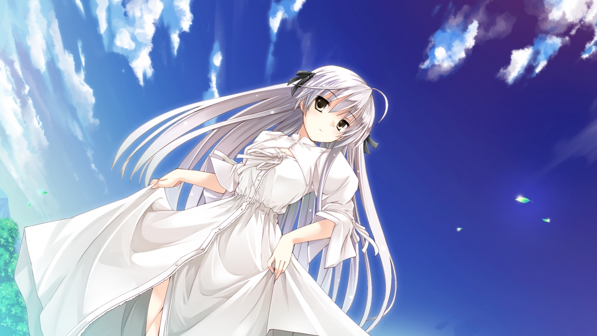 Sky, blue sky, in a white dress