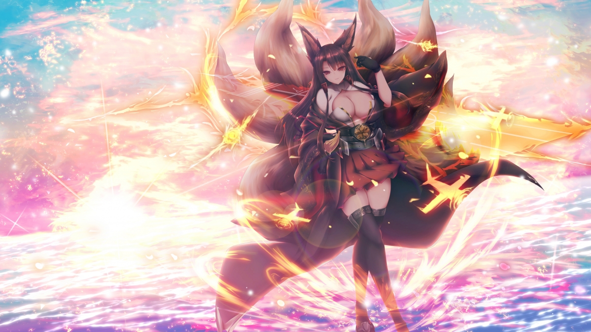 Sky, fire, light, sexy girl, two