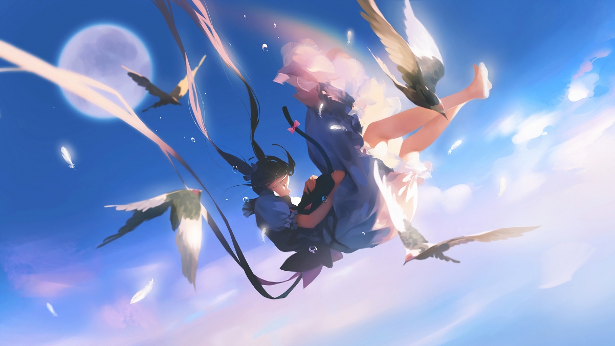 Sky falling angel girl bird