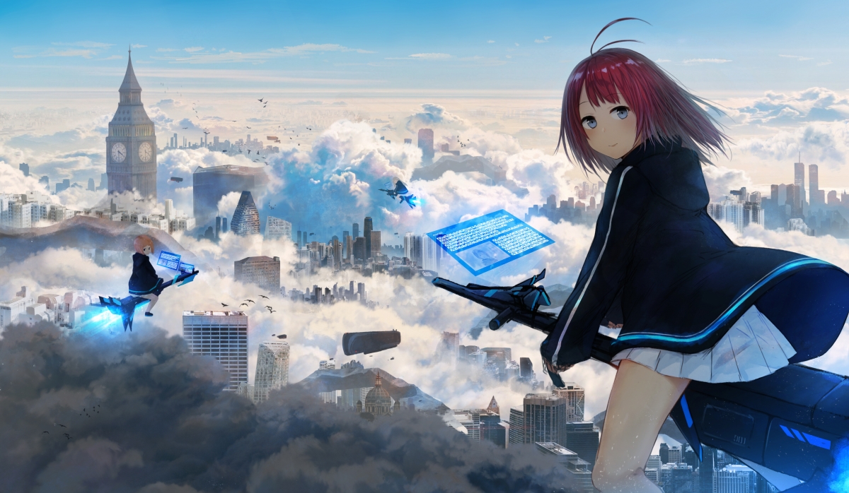 Sky Cloud City Flying Girl 4