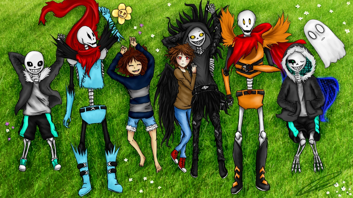 Cute skeleton lying on the grass 4K