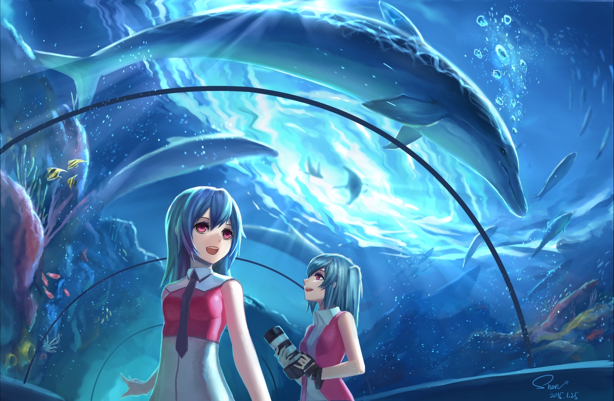 Cute Hatsune Girl in Aquarium 4k Action