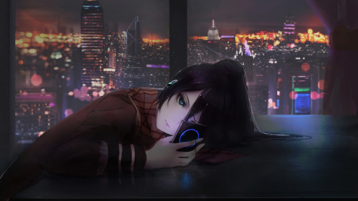 Anime girl using mobile phone 4k wall
