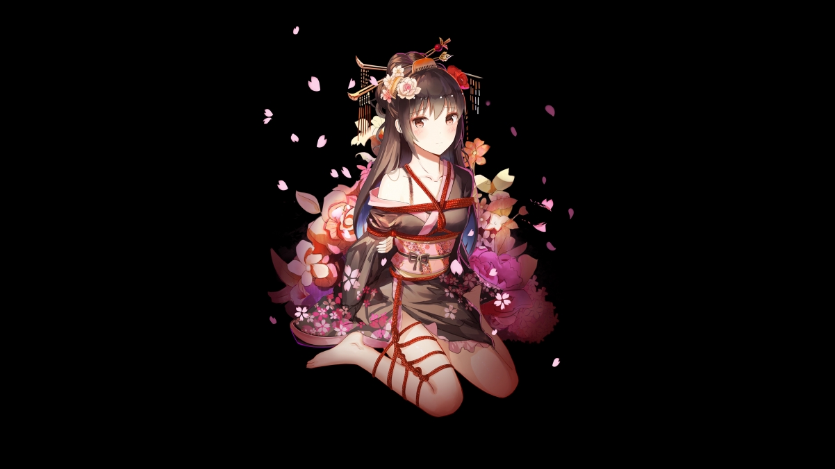 Rope tied anime girl 4k wall