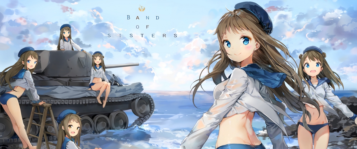 Teenage sisters sailor suit swimsuit seaside