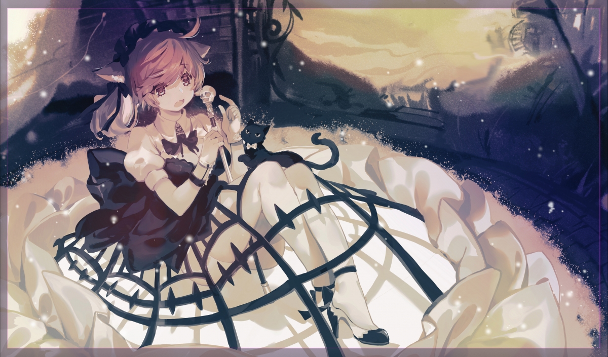 Girly high heels black cat 5k anime