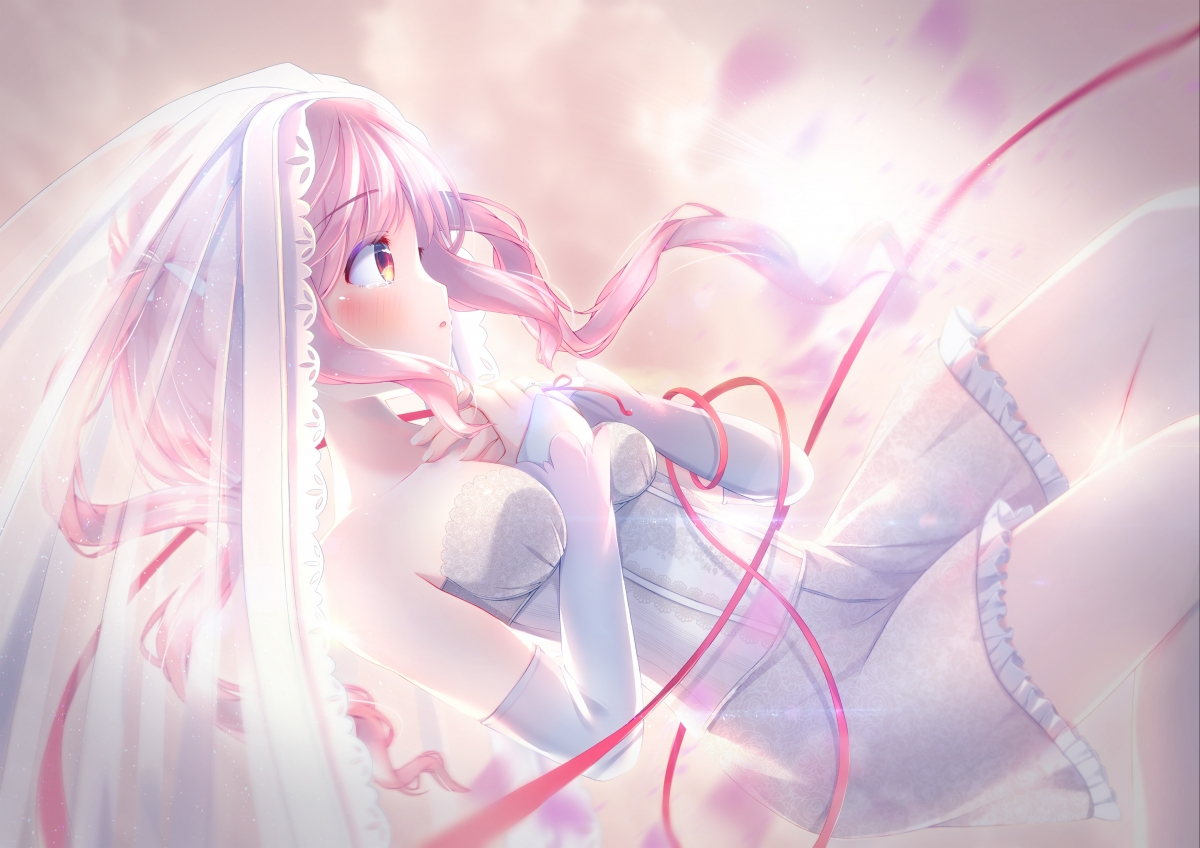 Girly white wedding dress 4k anime
