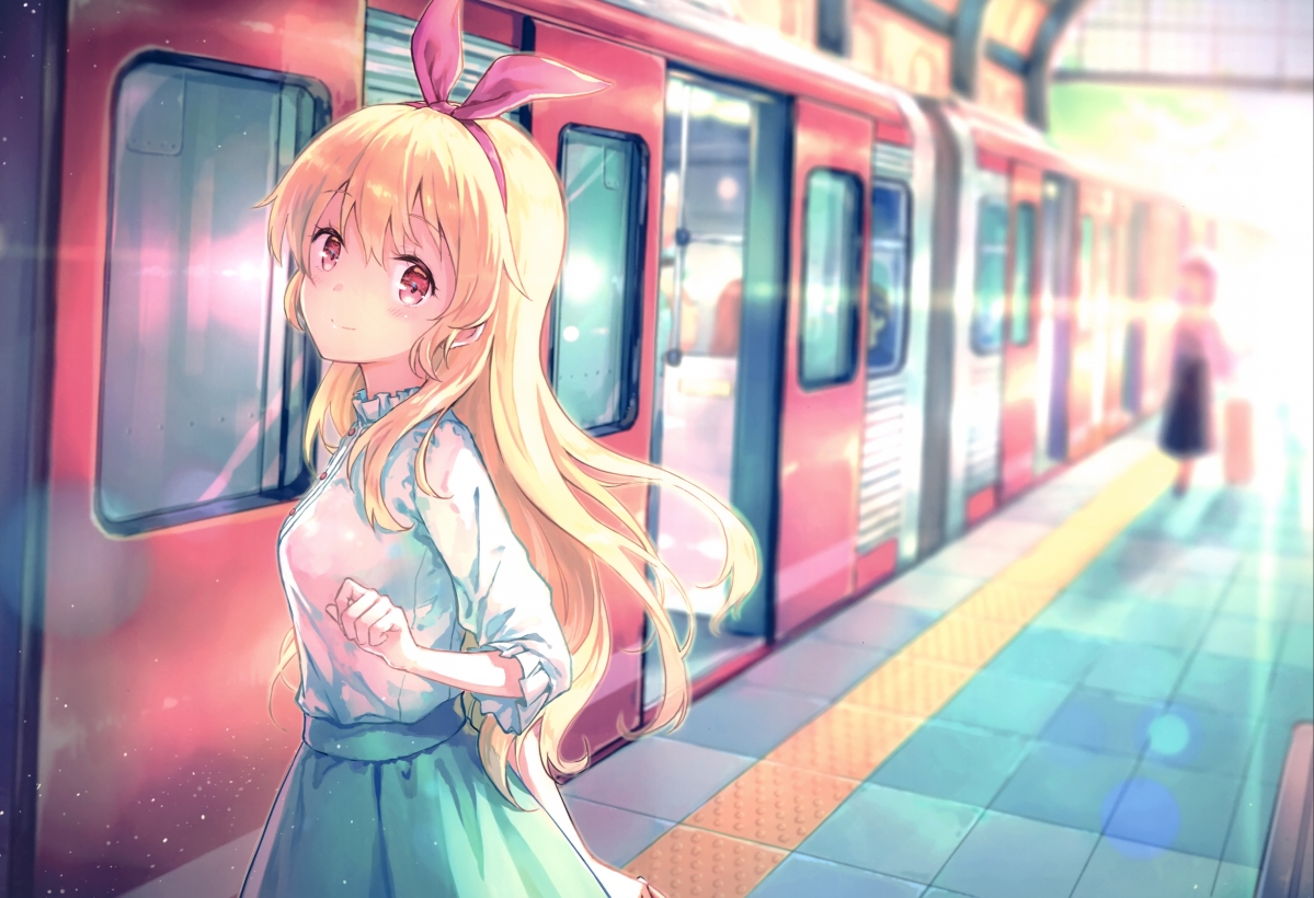 Girl with long hair train 4k anime