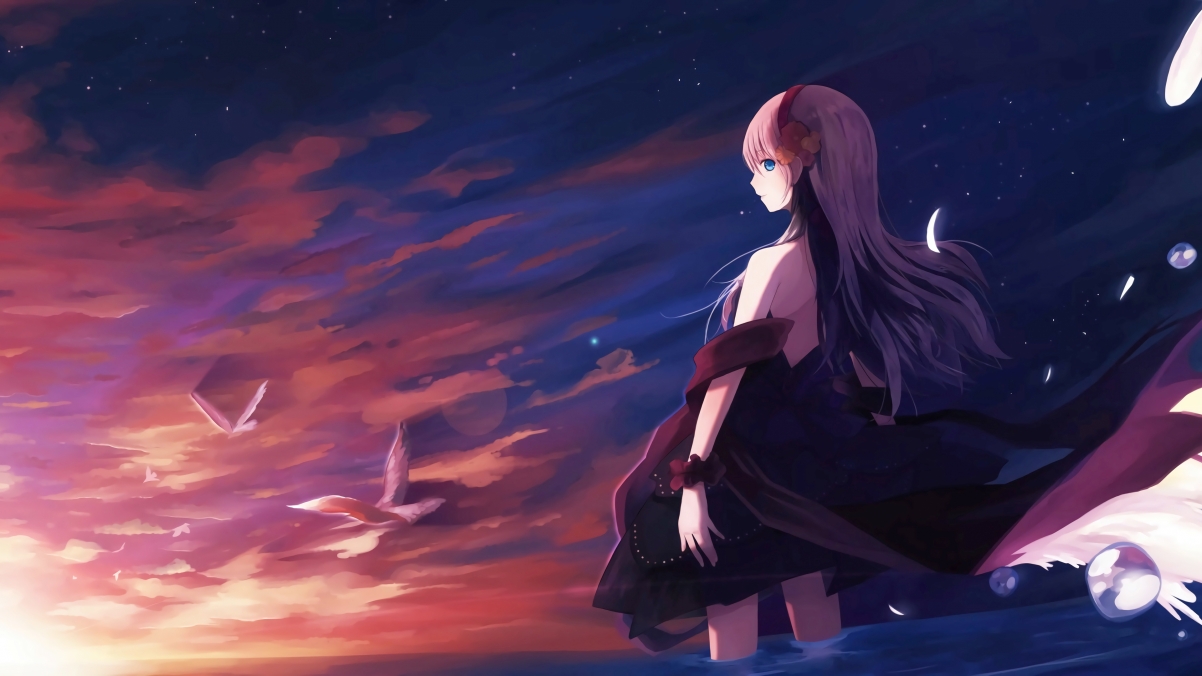 Girl sky bird beautiful anime