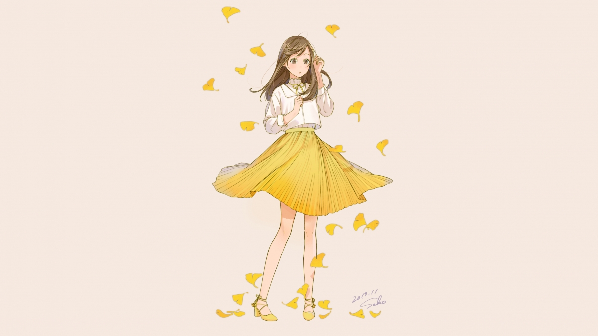 Girly yellow skirt fall autumn leaves