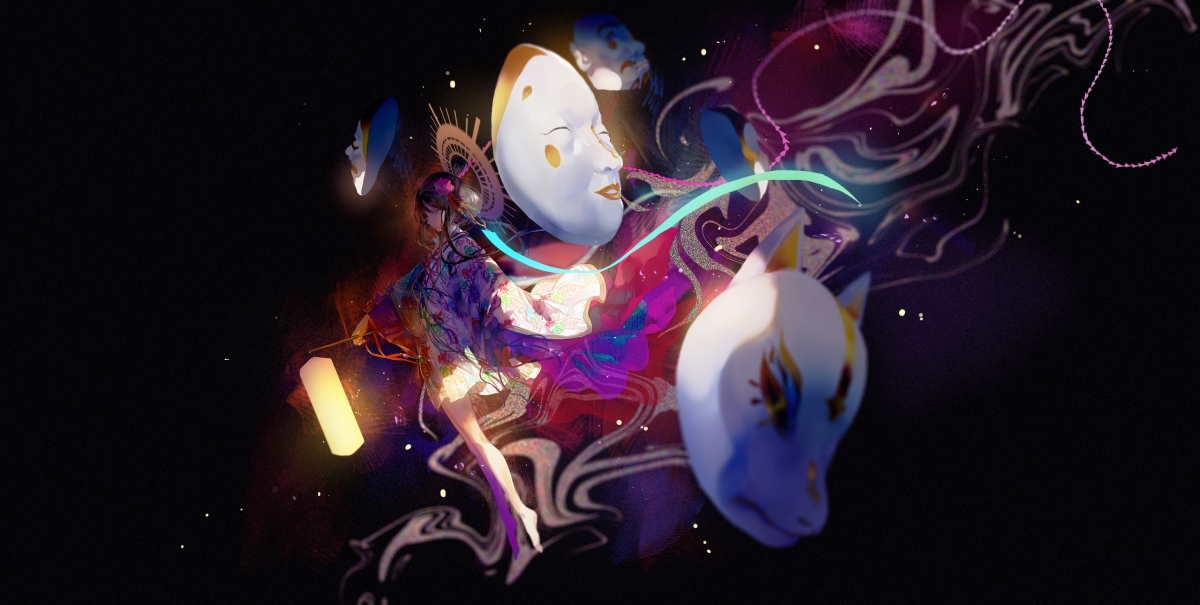 Girly kimono lantern mask 4k