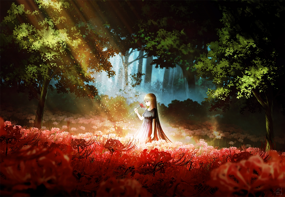 Forest, Higan Flower, Long Haired Girl, 4
