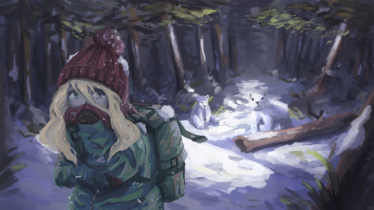 Forest little girl bear 4k wallpaper 3