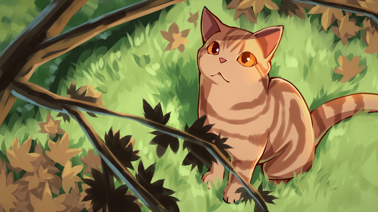 Forest cat hand drawn illustration 4k wallpaper