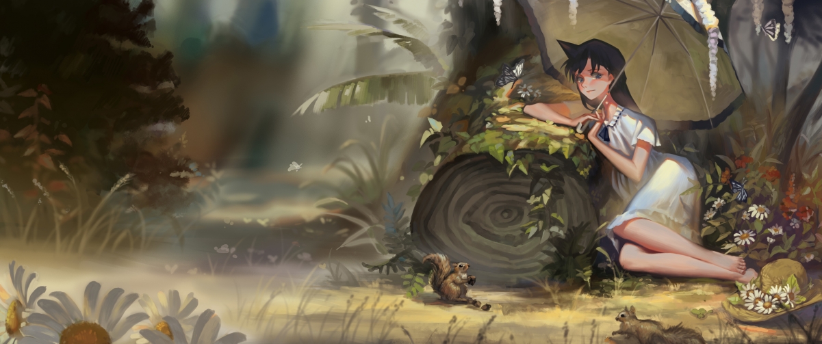 Forest animal squirrel girl hair