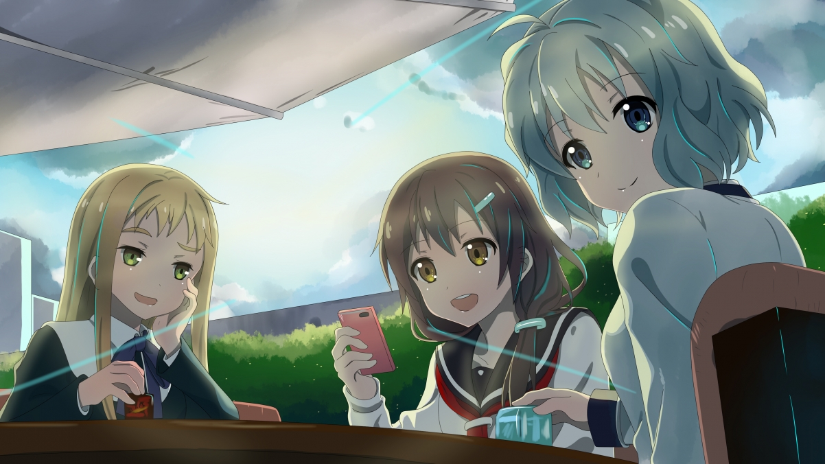 Three schoolgirls 4k anime wallpaper