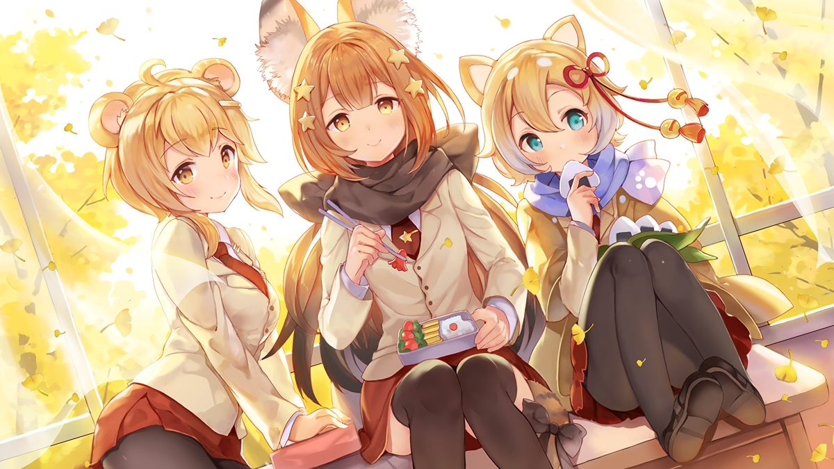 Three girls in cute ear uniforms