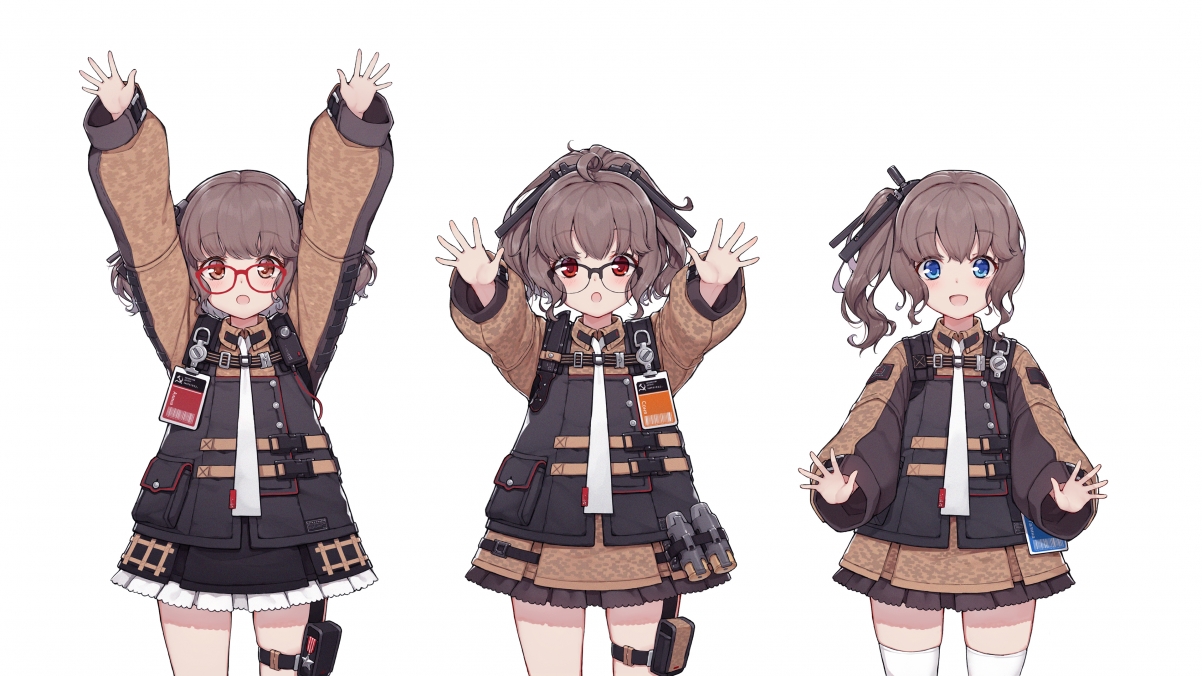 Three cute anime girls with ponytails