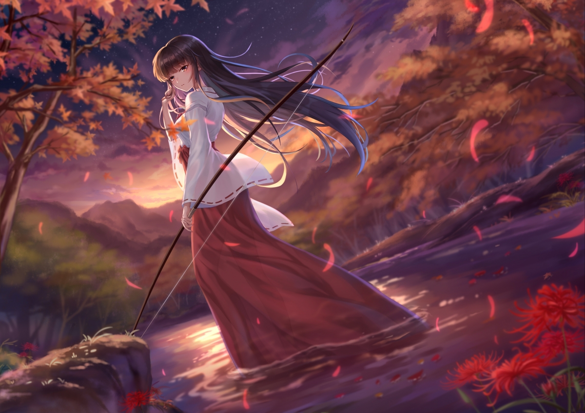 Inuyasha bellflower sunset background witch
