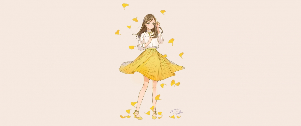 Cute girl in autumn 3440x1440