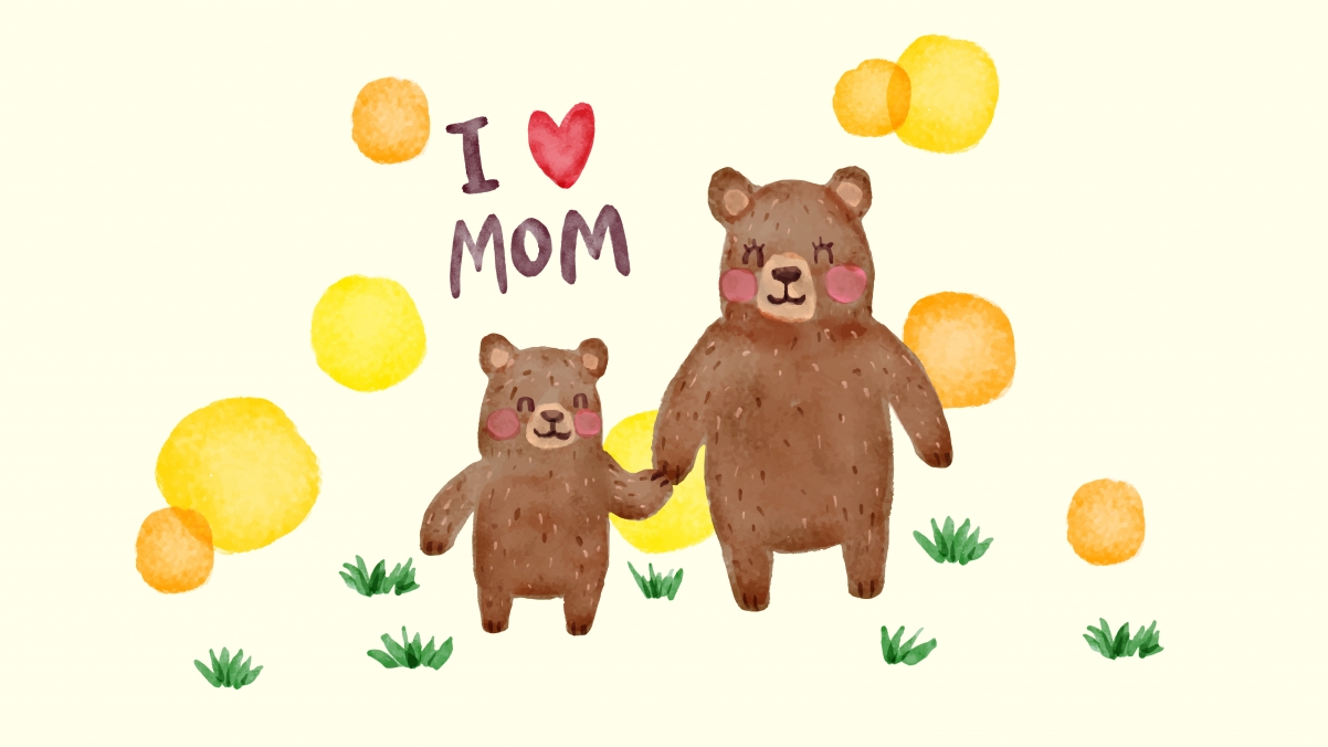 Bear holding hands mother and son anime cartoon 4k