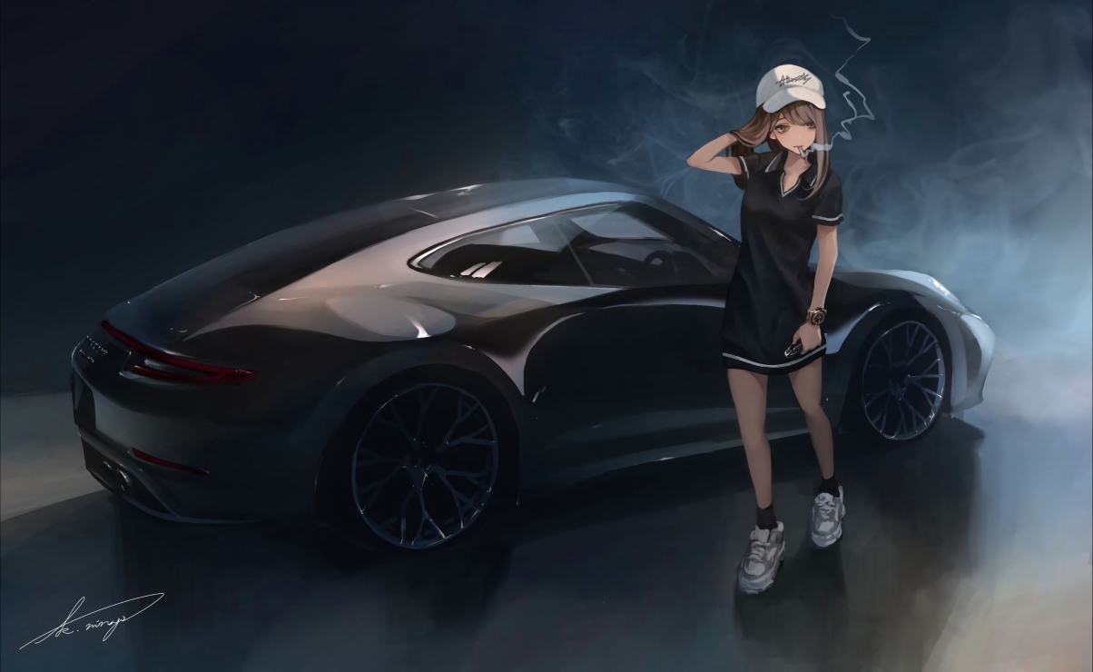 Girls Sports Car 4k Anime Wallpaper
