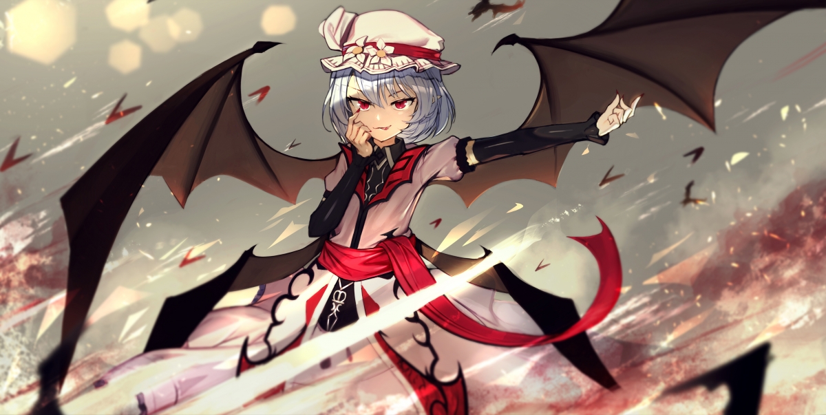 Girl with red eyes and short hair bat