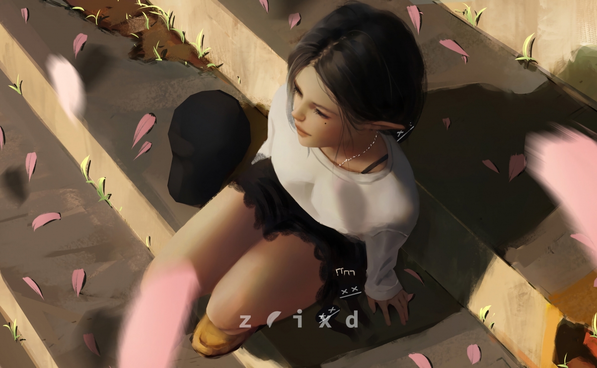 Girl sitting on the stairs