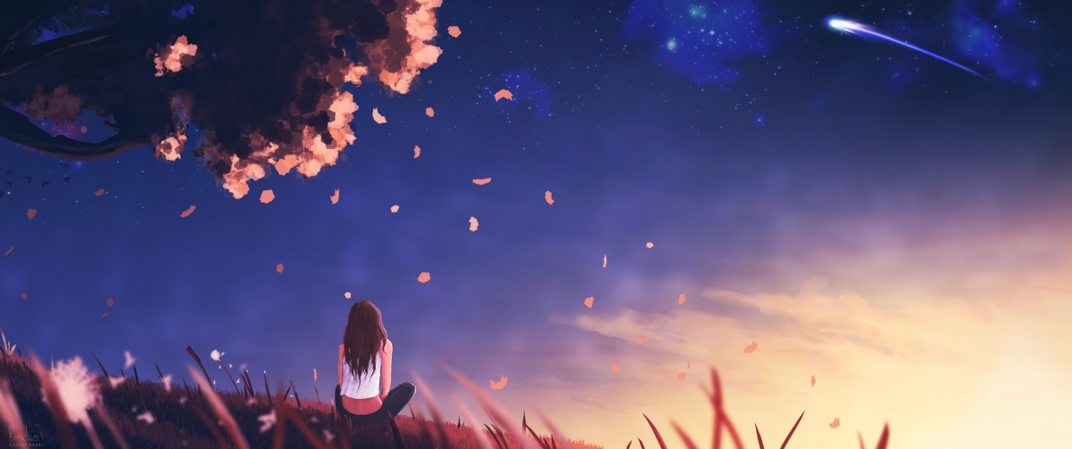 Girl night hope rises 3440x1