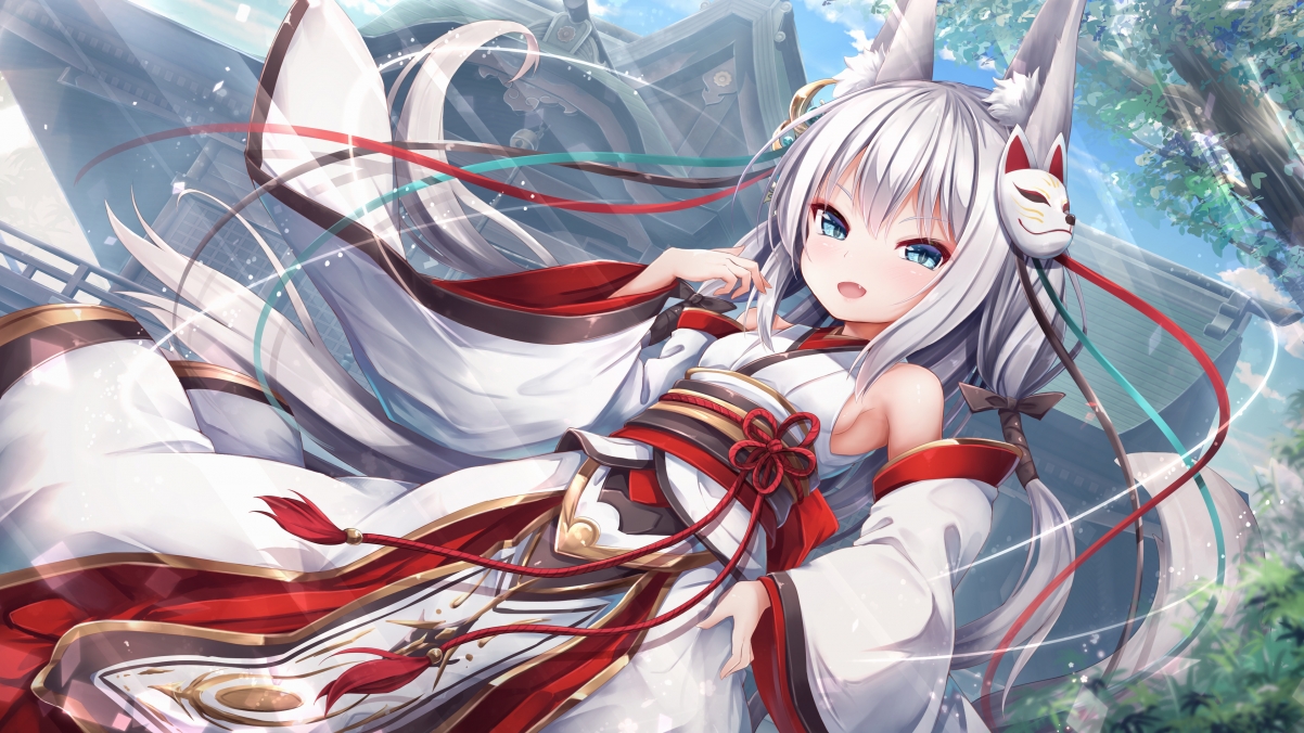 Girl animal ears japanese costume wind