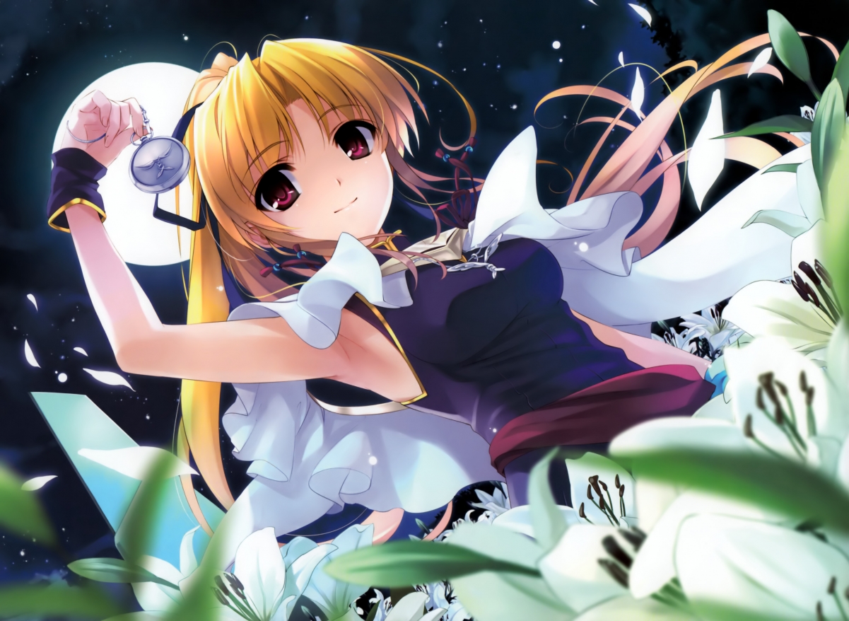 Girl flowers night moon road