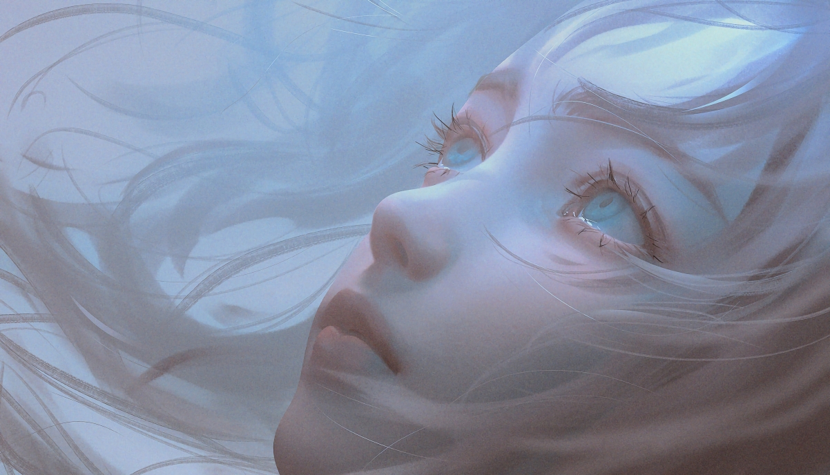 Girl angel face eyes long head