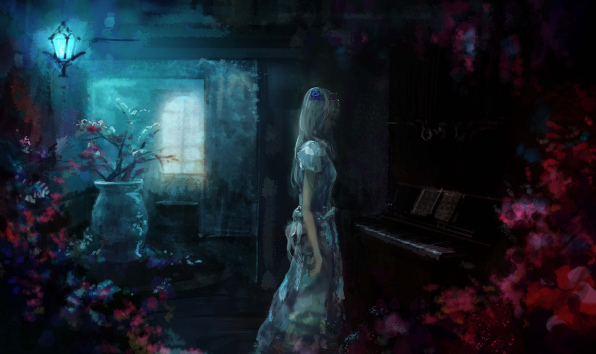 Girl piano room vase lamp