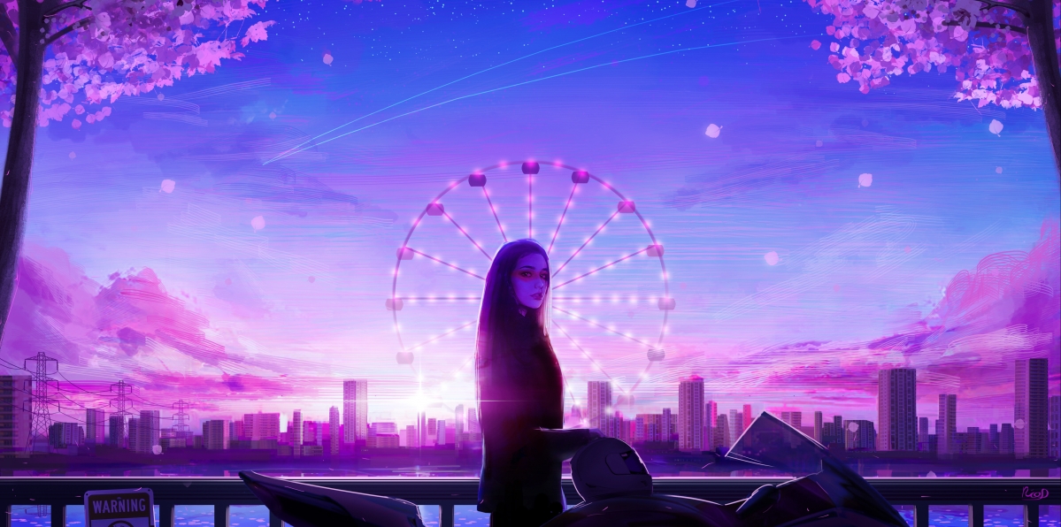 Girl city ferris wheel beautiful