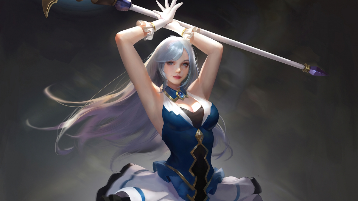 Sexy long haired beauty holding a magic wand 4k