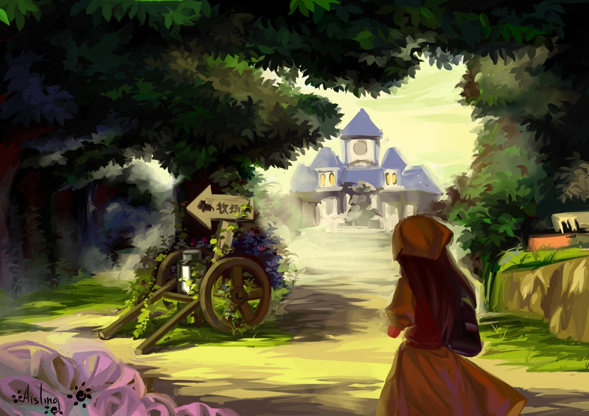 Ranch village landscape illustration 4k wall