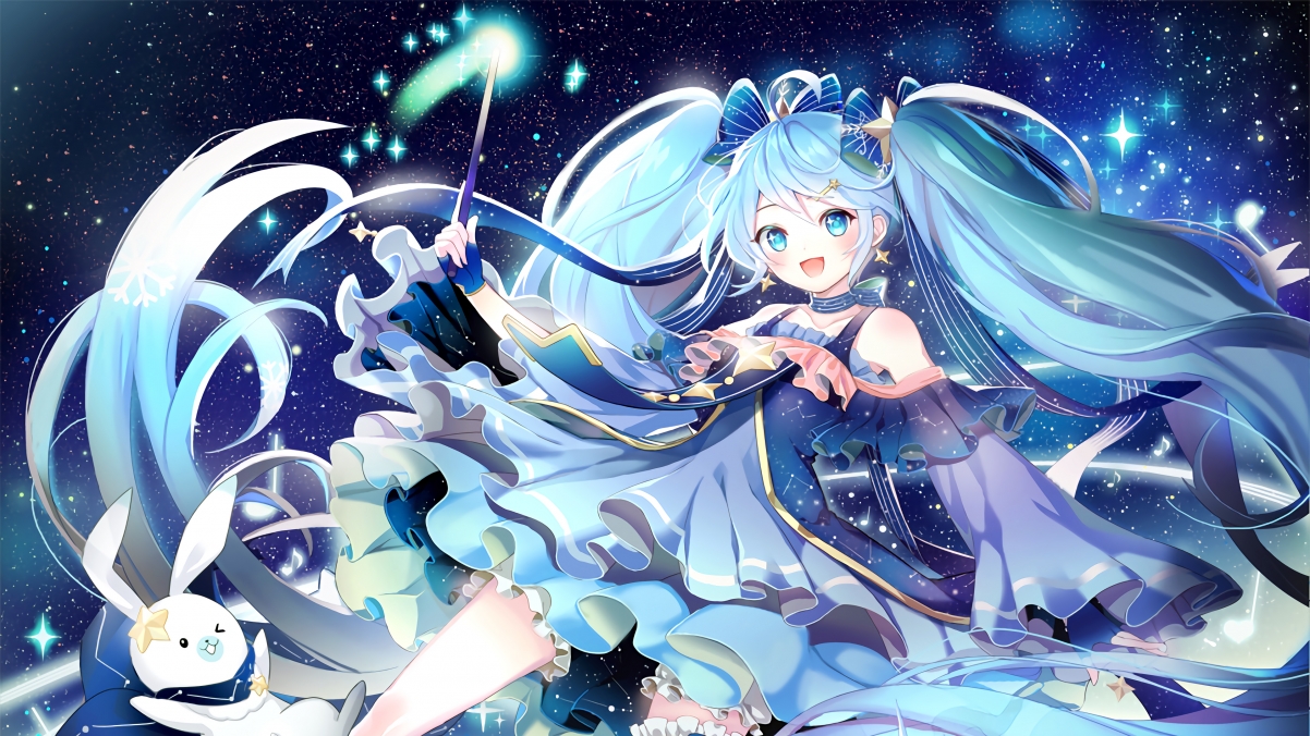 Magical girl, starry sky, 4k anime wall