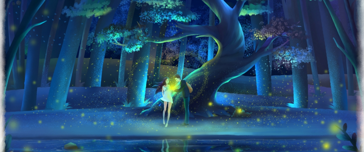 Fantasy Forest Couple Lovers Hand Drawn Insert