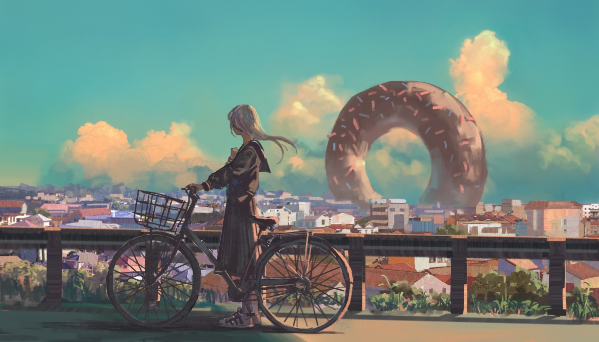 Dream girl bicycle doughnut 4k motion