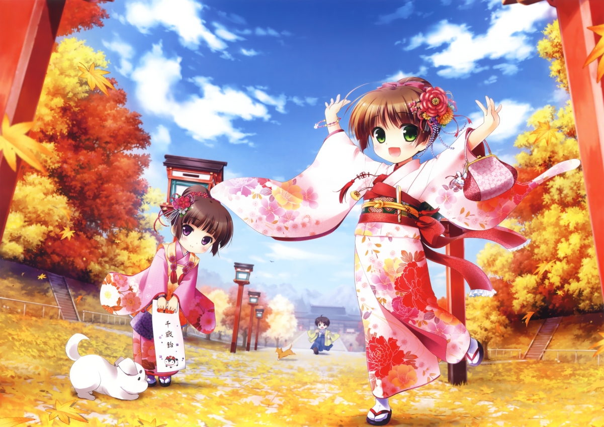 Cute girl cute kimono puppy