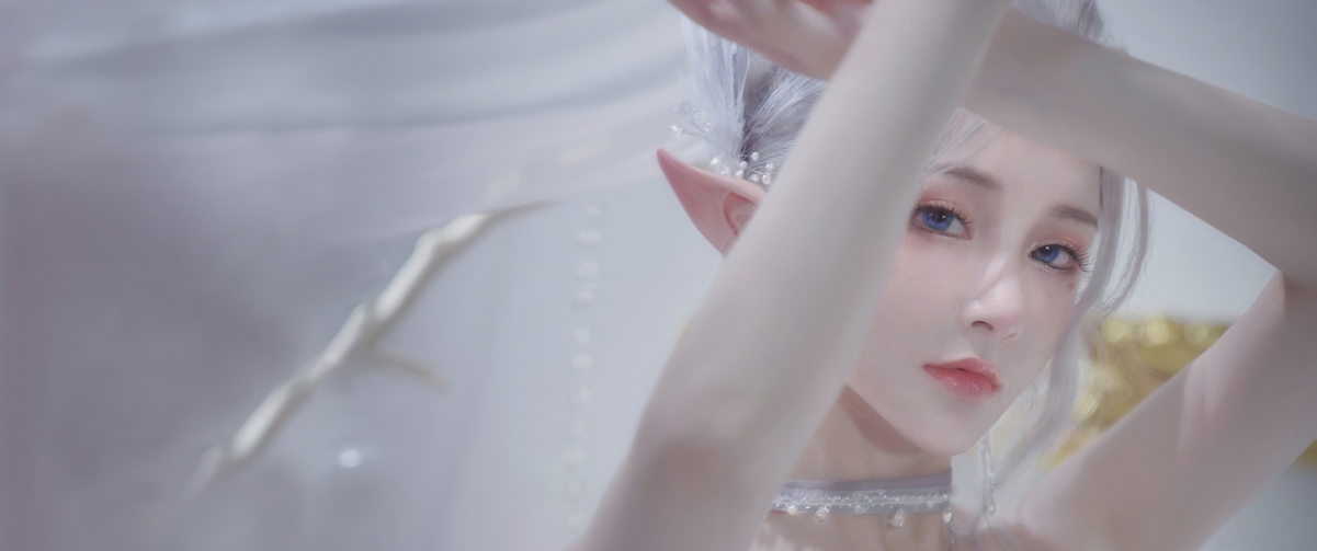 Beauty elf with pointed ears and blue eyes