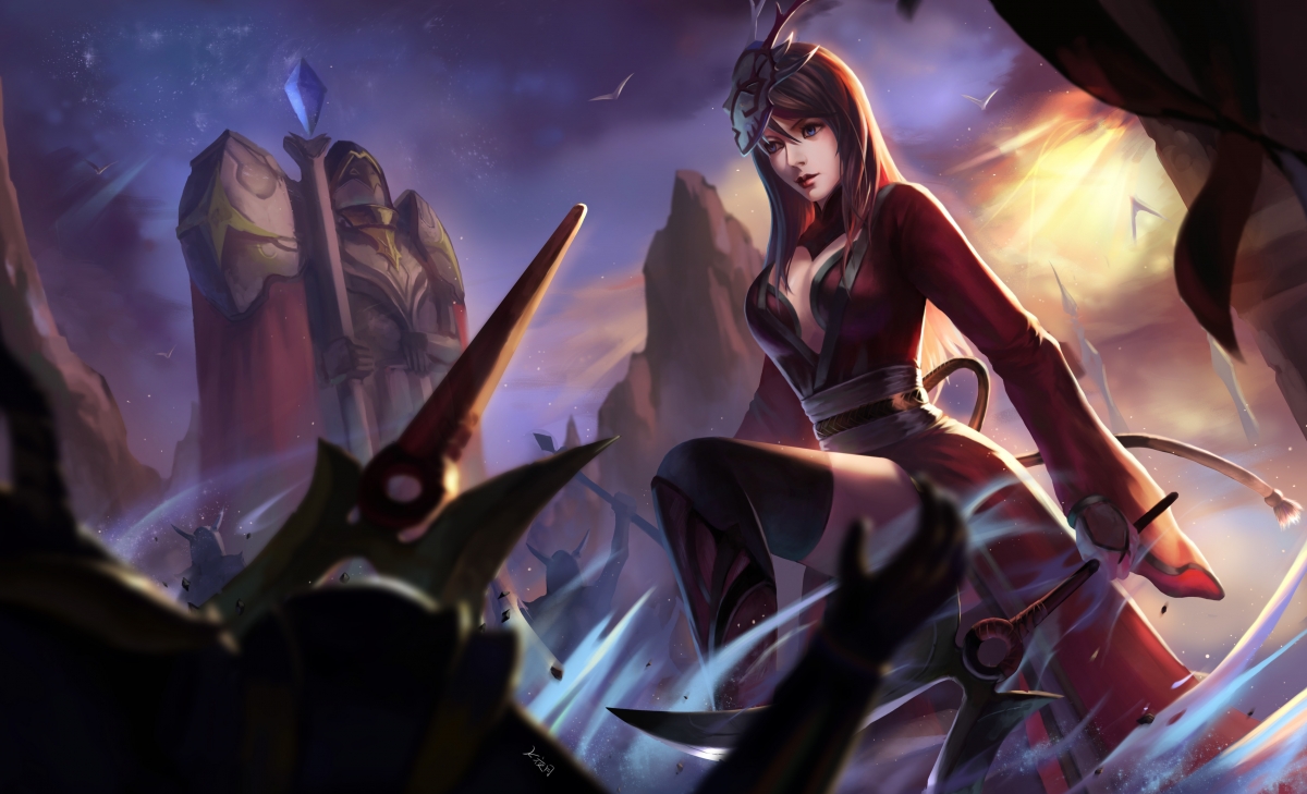 Beauty red dress sword 5k wall