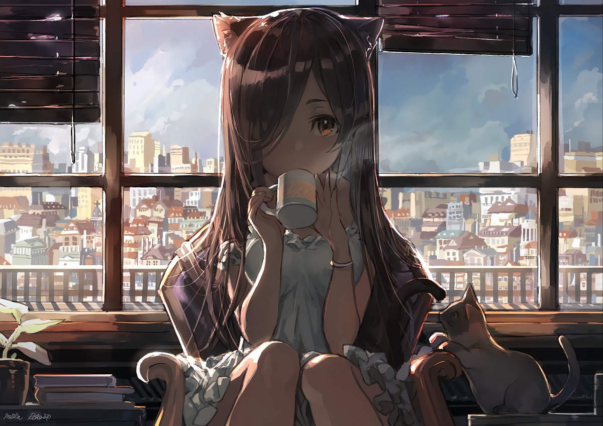 Cat ears girl 4k anime wallpaper