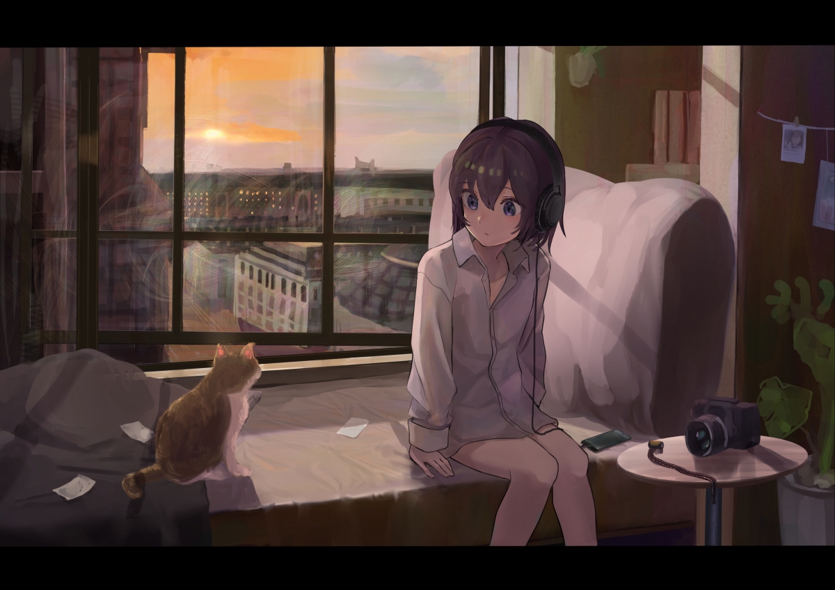 Cat girl window anime wallpaper