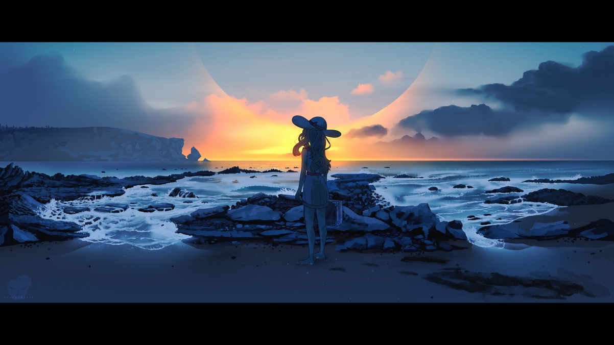 A girl traveling by the sea 4k motion