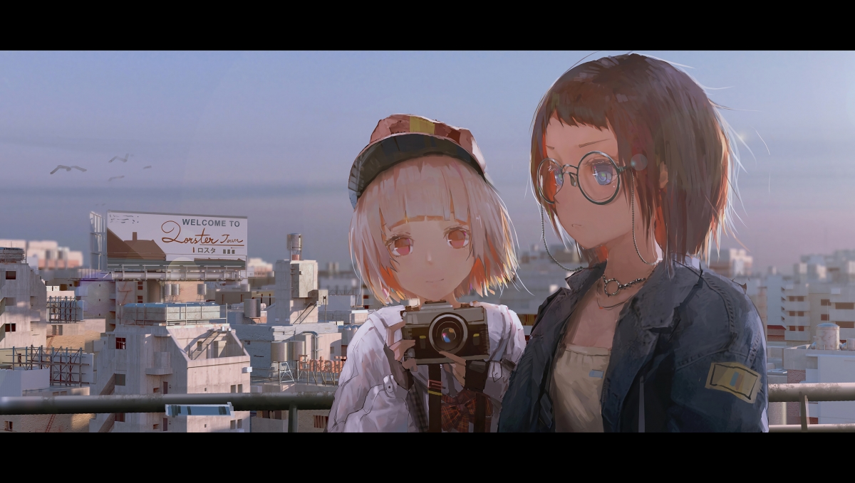 Two girls camera 4k anime wall