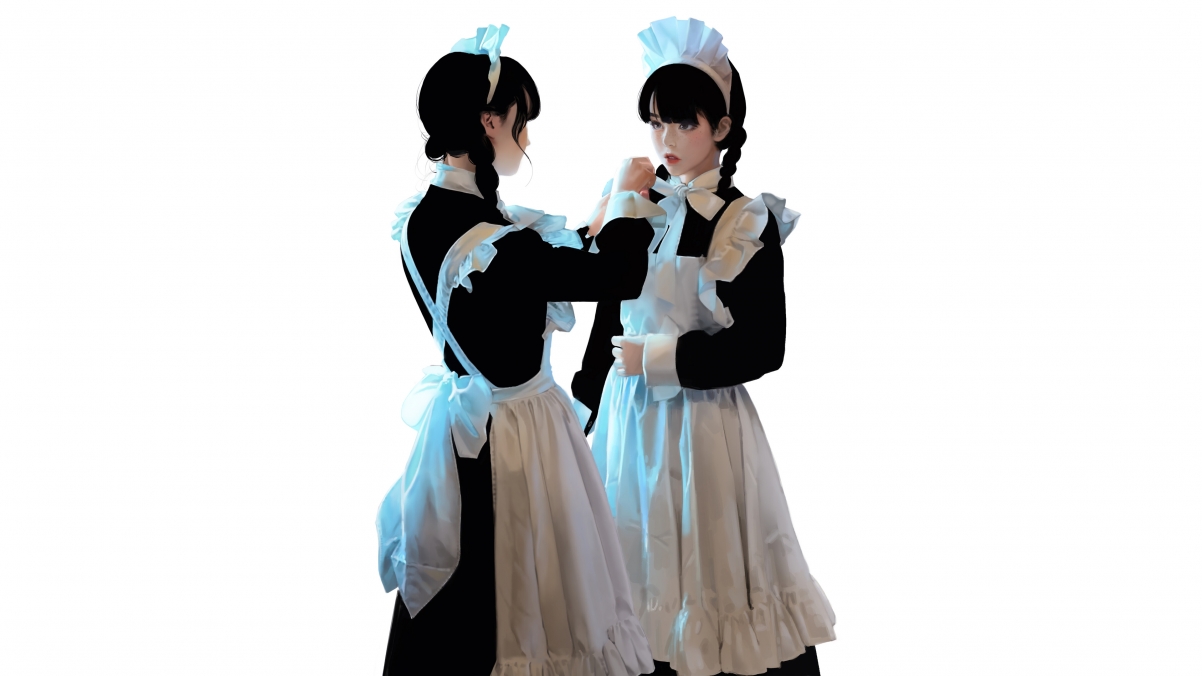 Two cute maids 4k computer wallpaper