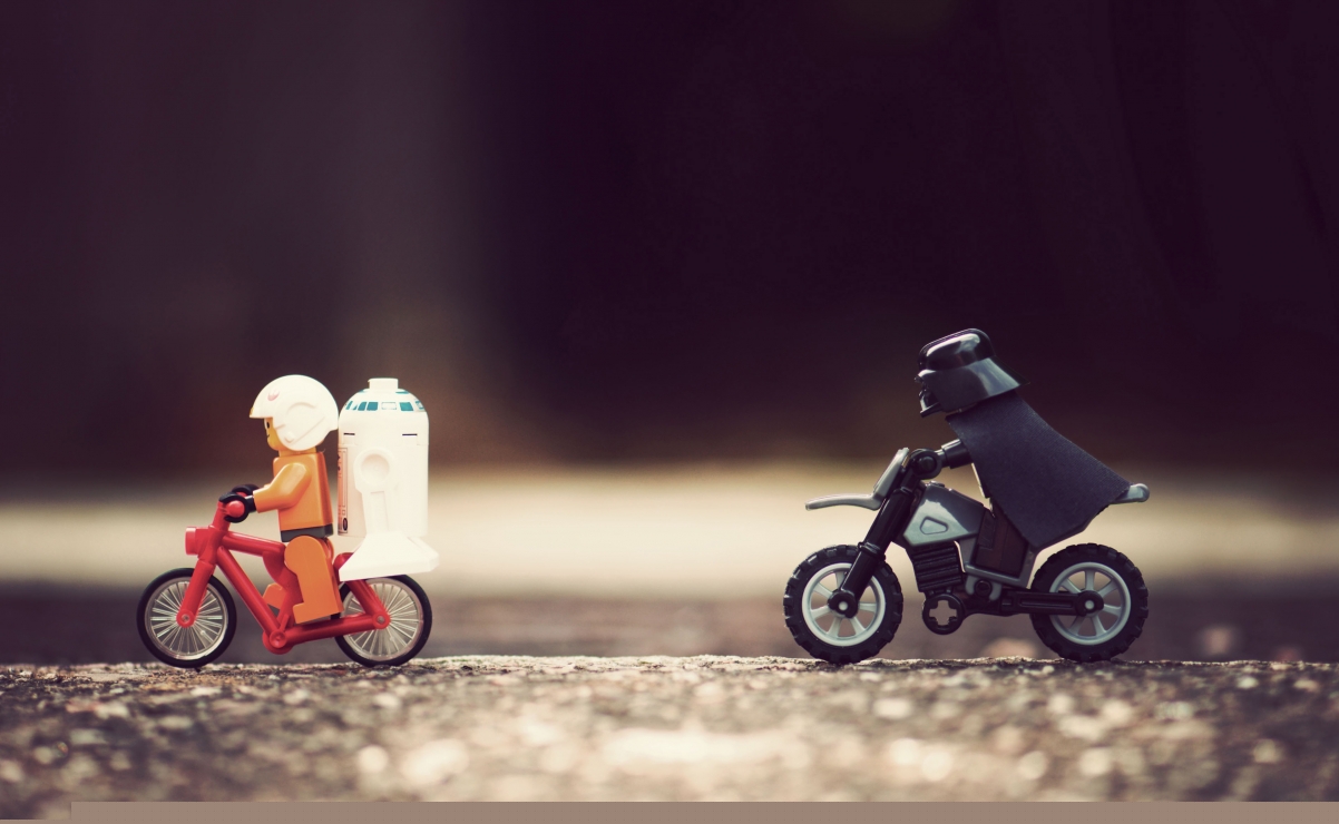 Lego toy bicycle chase