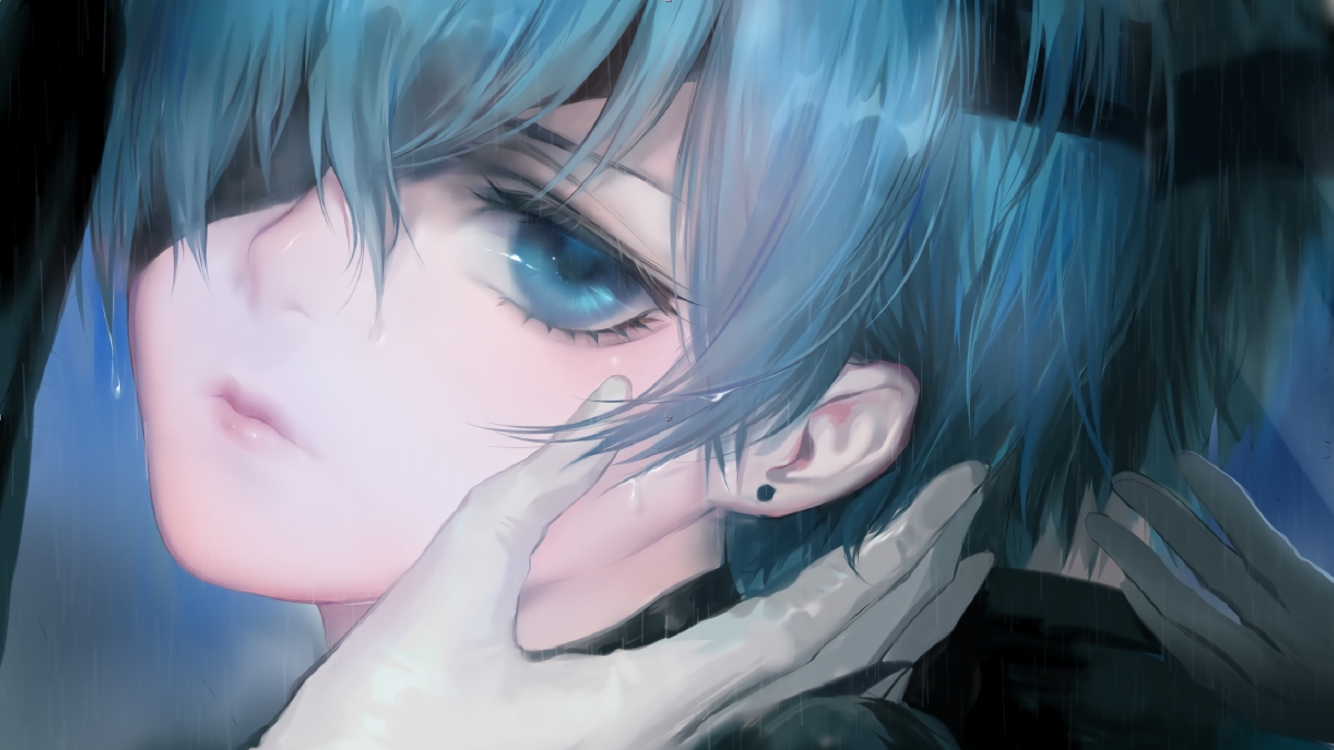 Blue eyes hair anime character 4k